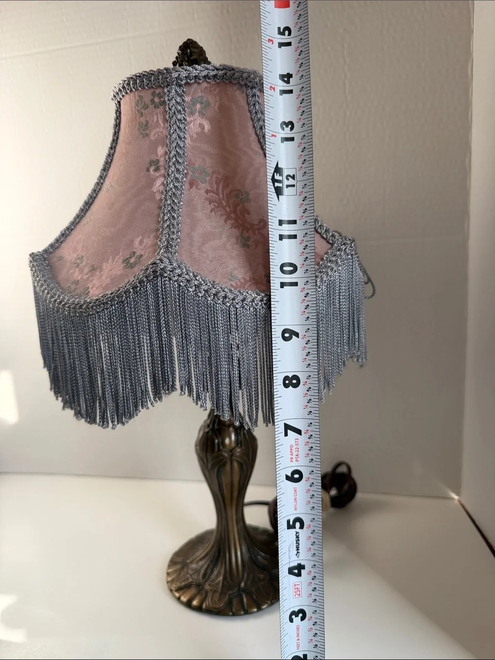 Vintage Victorian Fringe Table Lamp Pink Floral Shade Brass Base USA
